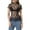 Dark Brown, variant on Women Sheer Lace Top, Mock Turtleneck Short Sleeve See-through Summer T-shirt Clubwear