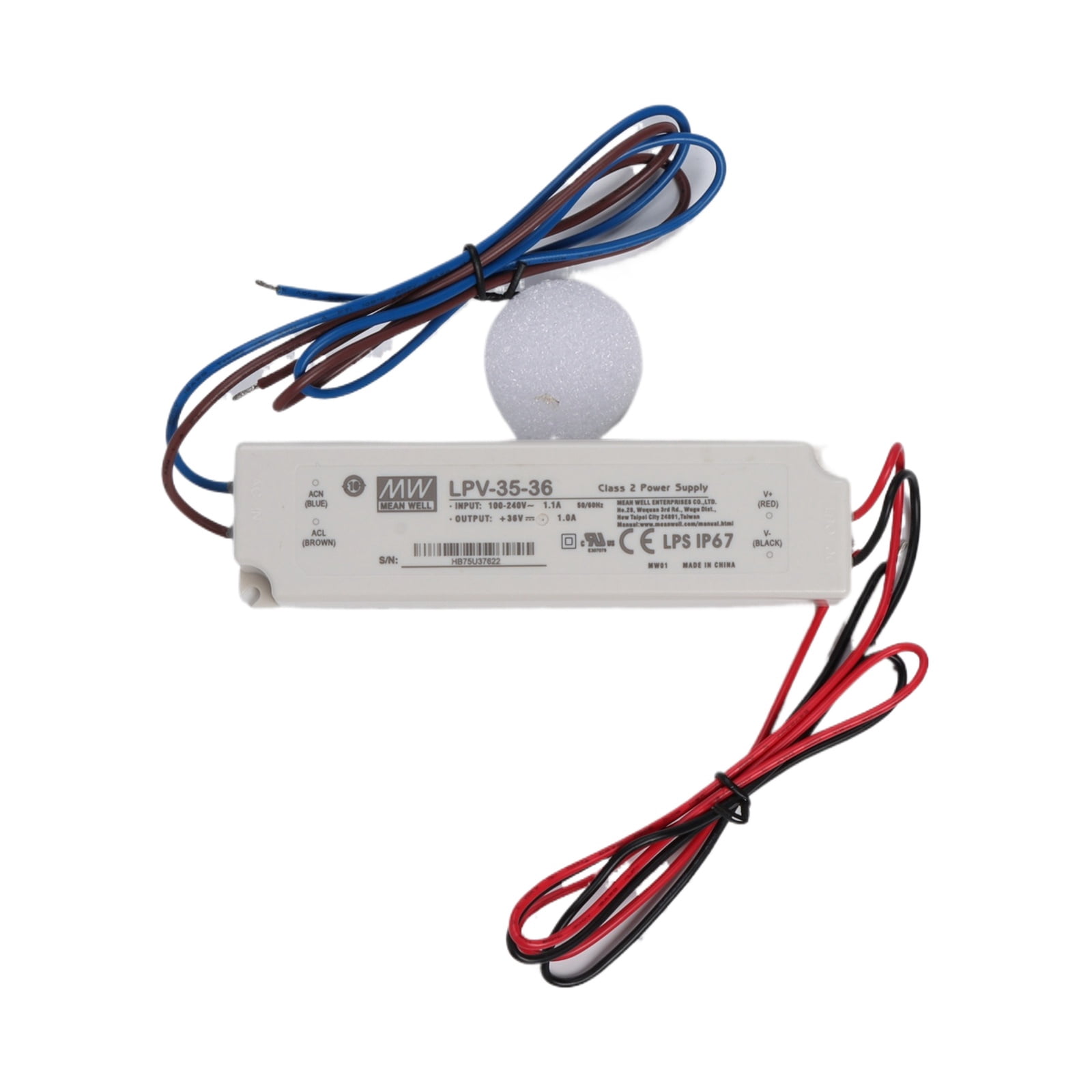 Feedannce  36V 1A 36W IP67 LED Driver, DIN Rail Mountable for Outdoor Lighting MEAN WELL LPV-35-36