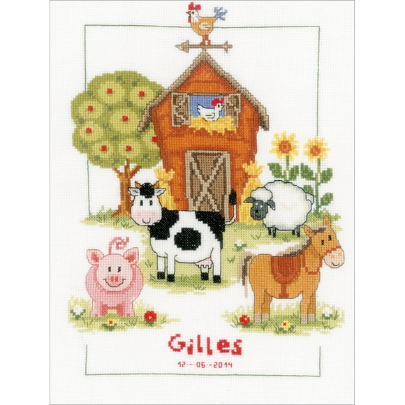 Vervaco Counted Cross Stitch Kit 8.75"X11.5"-At The Farm Record On Aida (14 Count)