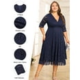 thumbnail image 4 of LapaPlus Women Plus Size Lace Gauze V Neck Dress Cocktail Wedding Guest Midi Dresses XL-6XL, 4 of 10