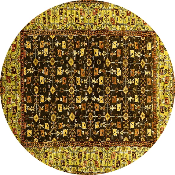 Ahgly Company Indoor Round Oriental Yellow Industrial Area Rugs, 5' Round