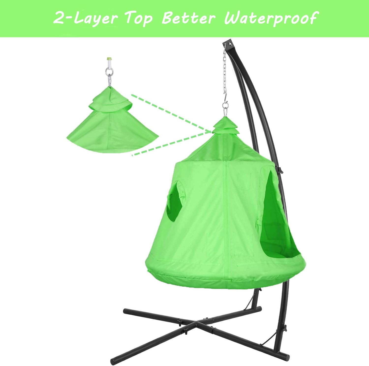 Arlopu Hammock Chair Stand with Swing Chair, Hanging Tree Tent with Steel Stand Combo Set, Indoor Outdoor Patio Seat Hammock Tent with Stand 330 lbs