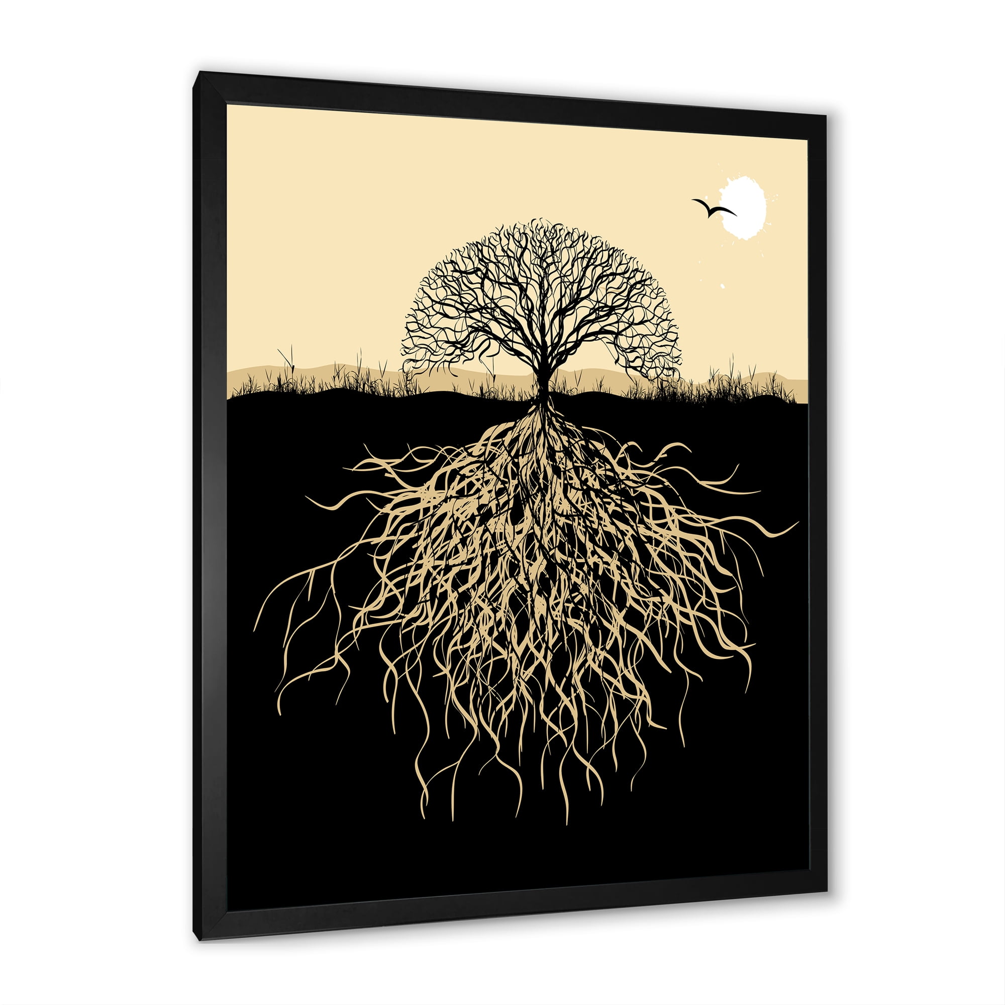 Designart 'Tree Silhouette With Underground Roots' Traditional Framed Art Print