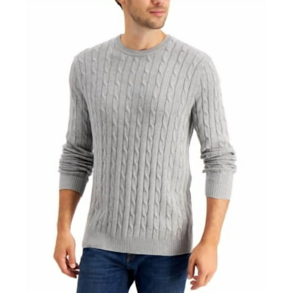 Club Room Men's Cable-Knit  Cotton Sweater Grey Small