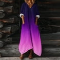 thumbnail image 2 of aohooy 3/4 Sleeve Loose Fitting Dress for Women Gradient Color Flowy Maxi Dress V Neck Dressy Casual Summer Sundress with Pockets Purple,M, 2 of 7