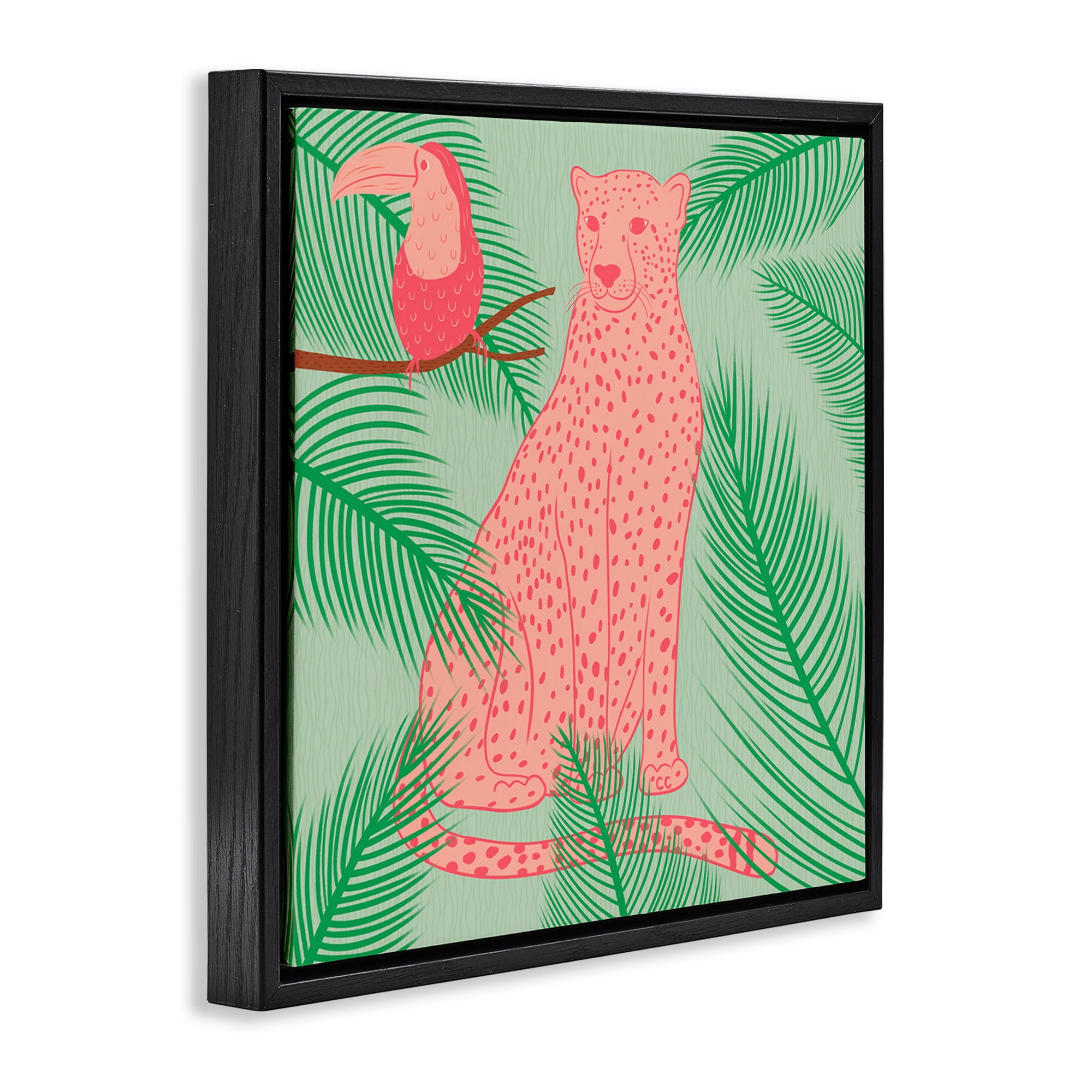 Stupell Industries Cheetah & Toucan Pastels Animals Painting Black Floater Framed Canvas Art Print Wall Art, 18 x 18