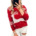 thumbnail image 4 of KOMOO Women Christmas Knitted Sweater Long Sleeve Reindeer Elk Snowflake Knit Pullovers Round Neck Loose Sweaters, 4 of 9