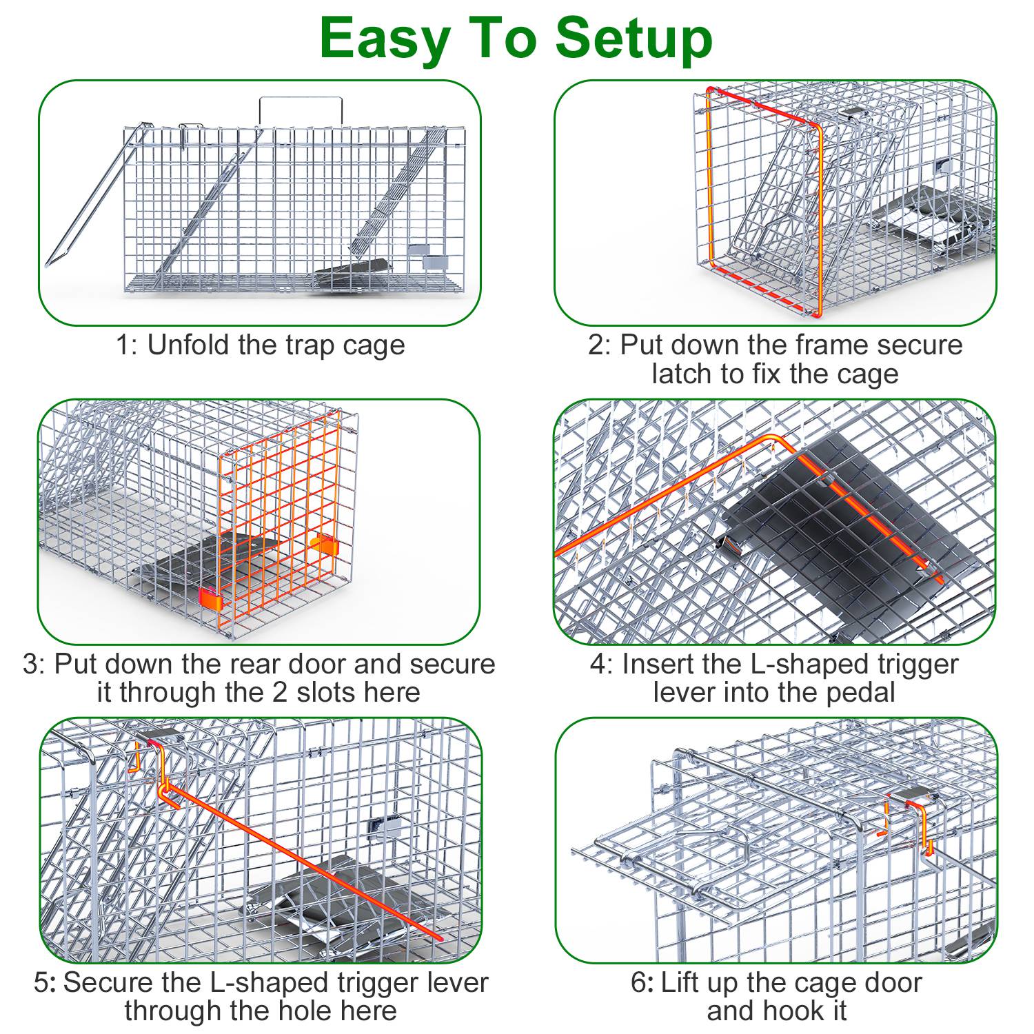 Imountek 2Pcs Humane Live Animal Trap Cage, Collapsible Galvanized Iron Rodent Trap Cage Catch and Release for Small Squirrel Raccoon Feral Cat, 18"x8"x10"