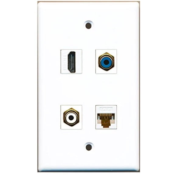 RiteAV - 1 Port HDMI 1 Port RCA White 1 Port RCA Blue 1 Port Cat6 Ethernet White Wall Plate