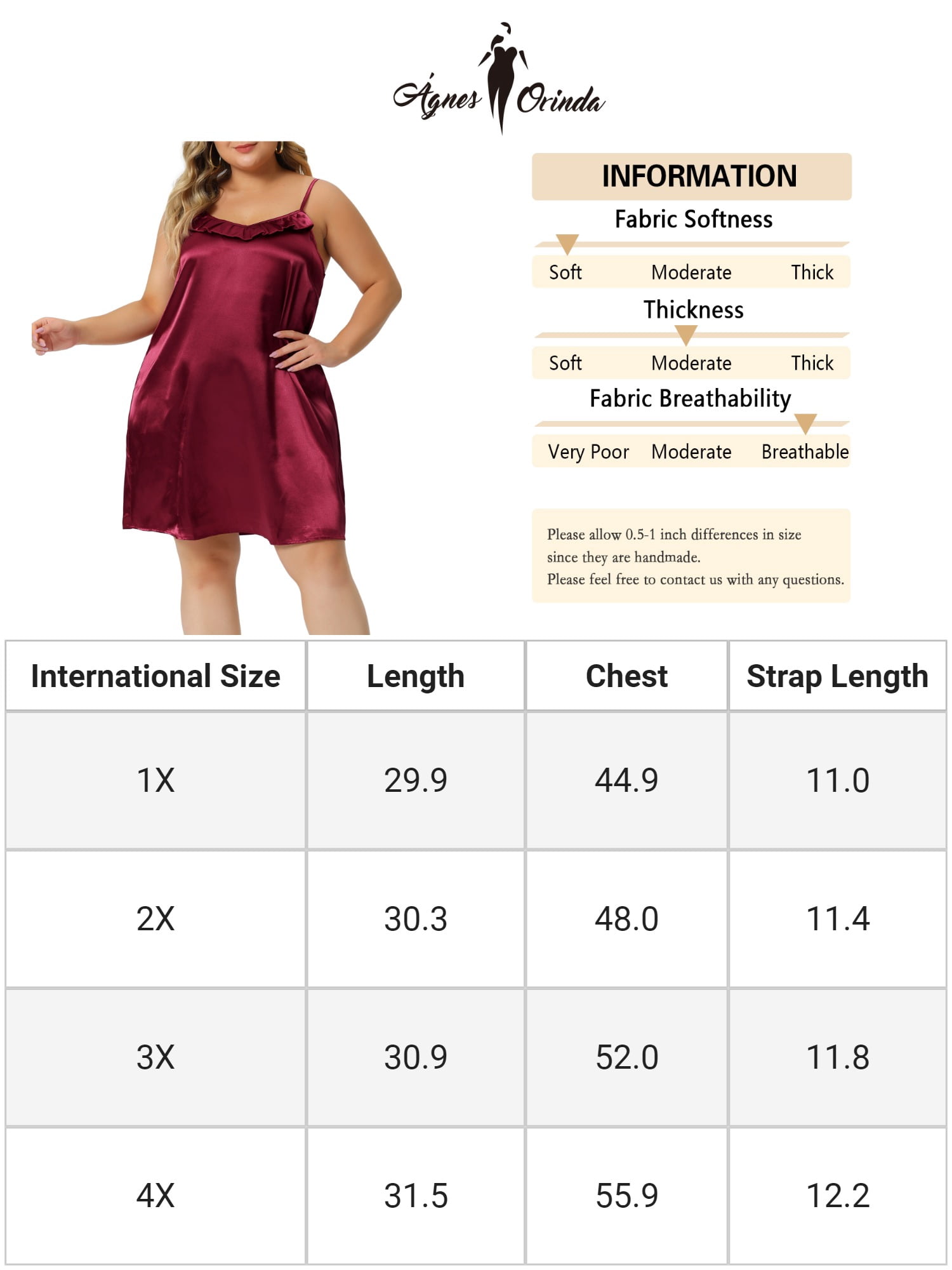 Unique Bargains Women's Plus Size Ruffle Nightgowns Spaghetti Lounge Sleep Dress 2X Burgundy
