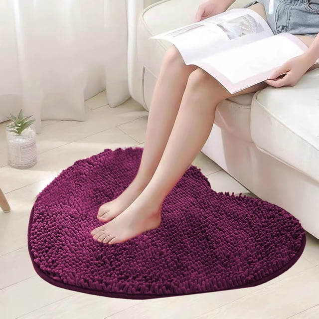 Heart Shaped Rug Non Slip Bath Mat Washable Doormat Soft Chenille Floor Mat Decorative Welcome Carpet for Home Living Room Bathroom Kitchen Entryway