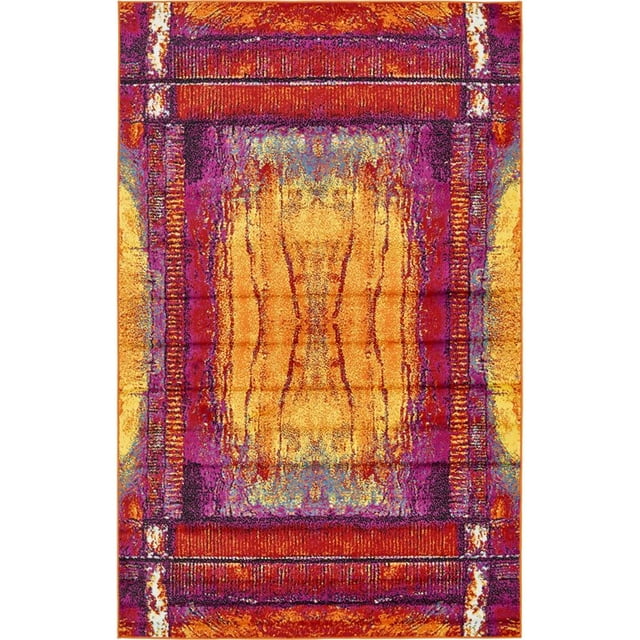 Unique Loom Metro Abstract Lantern Area Rug 5' x 8' Rectangle Yellow/Red