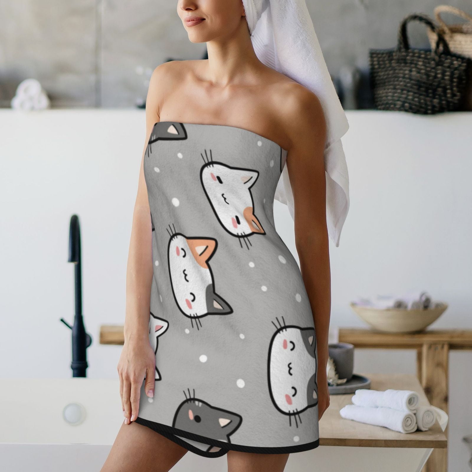 Cotton Bath Towels for Bathroom - Elegant Cartoon Cute Cat Face Microfiber Quick Dry Towels for Body Bath Sheets, Personalized Beach Towel, Soft Shower Towels for Travel Home Beach 27*55in