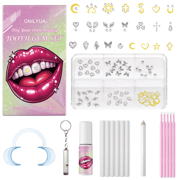 Tooth Gem Kit, DIY Crystals Jewelry Kit Teeth Gems Set, Professional Fashionable Tooth Gems Starter Set,Women's Day Gift for Girls