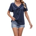 thumbnail image 2 of YHAJDS Women's Plus Size Tops Short Sleeve Round Neck Ruffle Solid Color Loose Blouse, 2 of 5