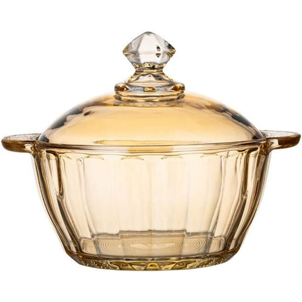 DanceeMangoo Amber Glass Bowl with Lid, 8Inch Clear Glass Fruit Bowl