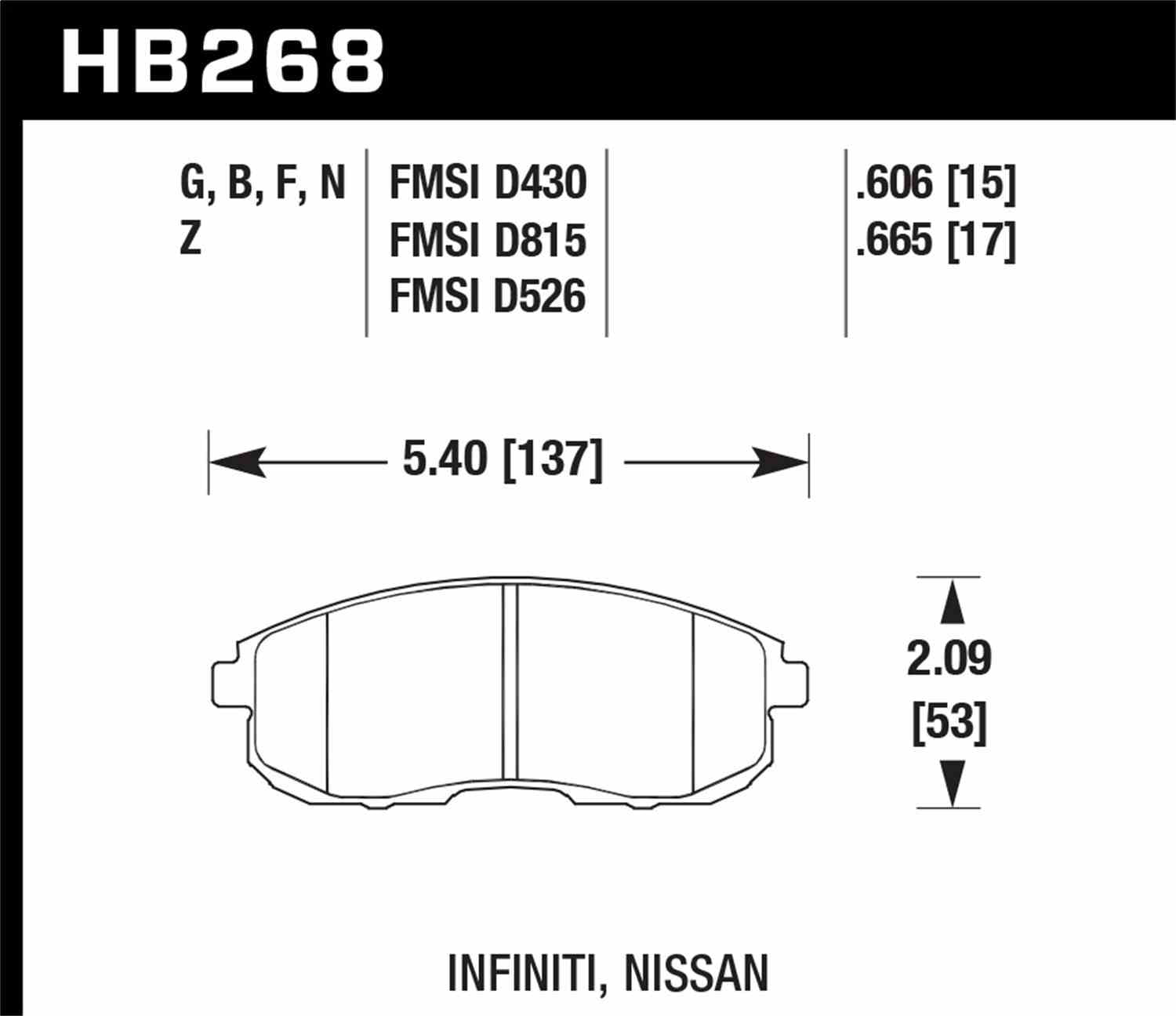 Hawk 03-04 G35/03-05 G35X/ 02-05 350z w/o Brembo HP+ Street Front Brake Pads Fits select: 2007-2009 NISSAN ALTIMA, 2016 NISSAN SENTRA