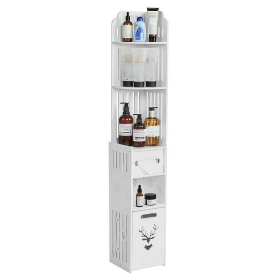 NTGFU Corner Shelf Stand, Corner Shelves with Cabinet For Bathroom Narrow Space,Small Storage Organizer with Toilet Paper Drawer In Restroom Waterproof Lightweight,White