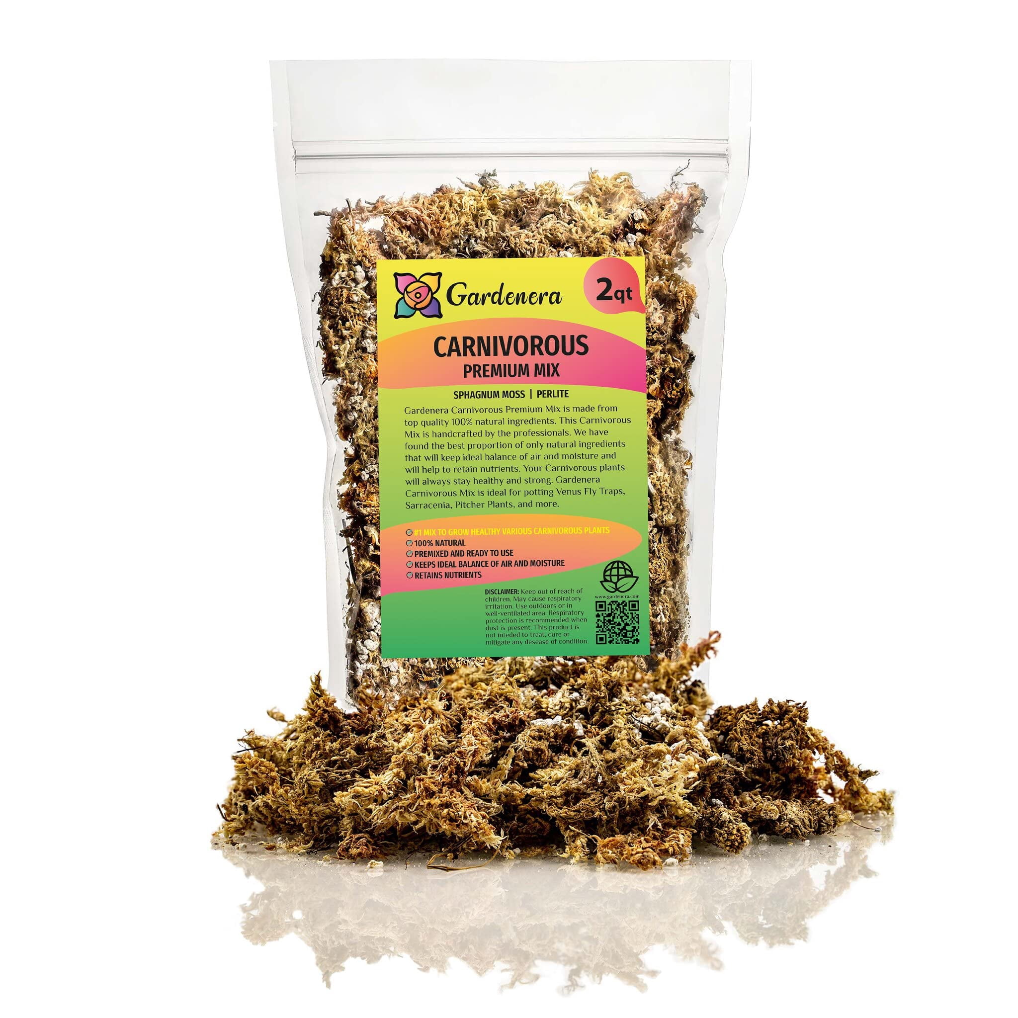 Gardenera Labs Sphagnum Moss Potting Mix for Carnivorous Plants, Moss and Perlite Blend for Potting Venus Fly Traps, Sarracenia, Pitcher Plants - 75% Sphagnum Moss + 25% Perlite - 4 Quart