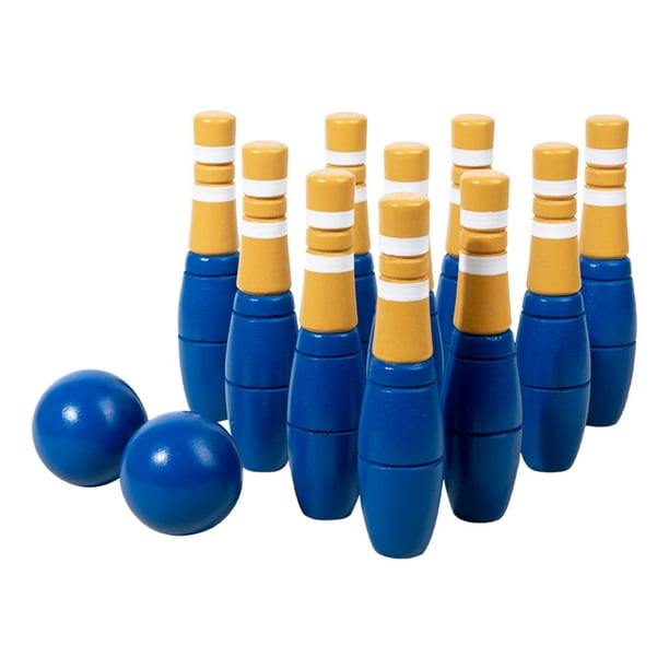 Juego de Bolos de Madera de 10 Piezas para Niños, Bolos de Juguete con 10 Bolos Y 2 Bolas, Juego de Bolos sobre Césped, Mini Bolos para Interior Y