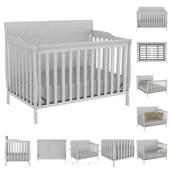 Boobeyeh - 4 In 1 Convertible Crib - Lauren - Light Grey