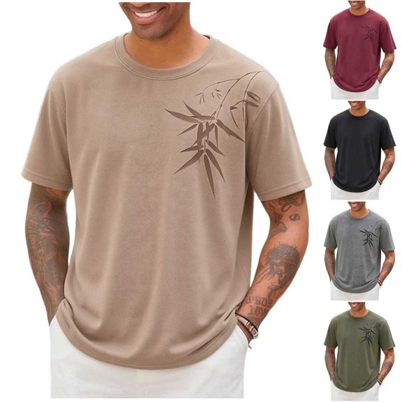 Kalauyu Mens Casual Loose Short Sleeve T-Shirt Graphic Fit Tee Round Neck Summer Short Shirts