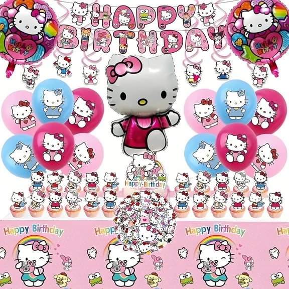 MEGZIHXN Kitty Birthday Decoration Cartoon Party Decoration Kits, 101 Pieces