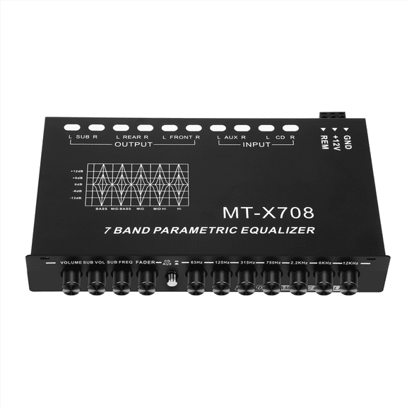 7-Band Car Audio Equalizer, Adjustable 7 Bands EQ Amplifier Graphic Equalizer with CD/AUX Input Select Switch,Black