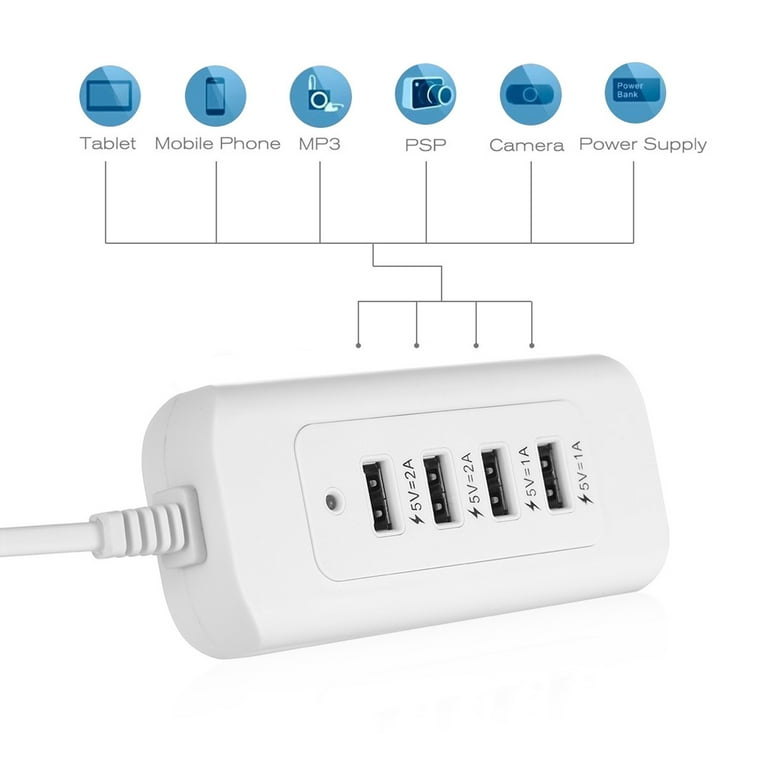 Poweradd 4 Multi-Port Power USB Hub Wall Charger Fast Charging Station for  Desktop Cellphone