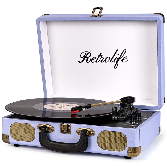 Tocadiscos de vinilo Retrolife con Bluetooth de 3 velocidades, color morado
