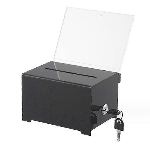 1 Pack Acrylic Donation Box with Lock, Black Ballot Box with Sign Holder, Suggestion Box for Fundraising, Donation 26-27s