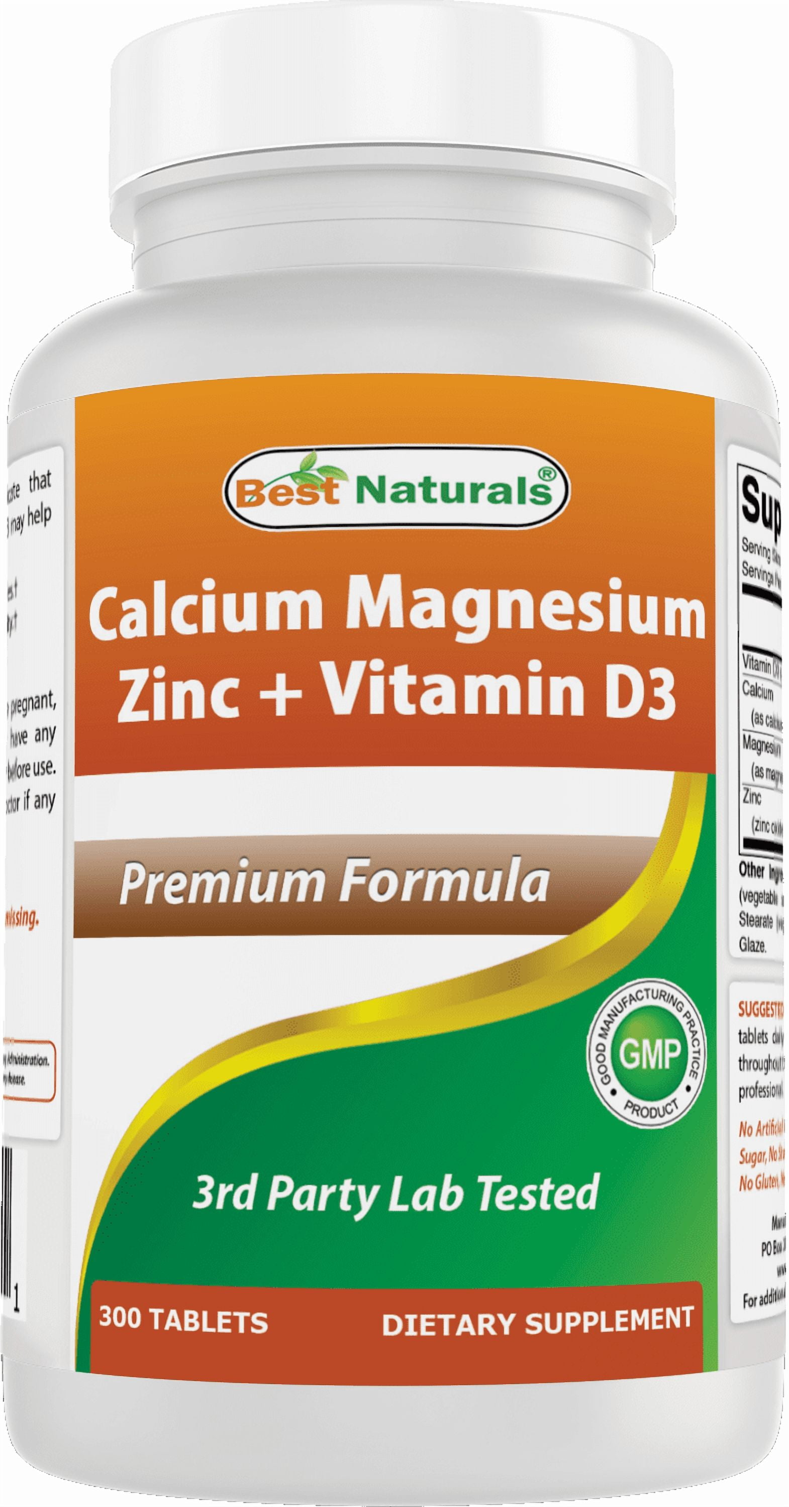 (2 pack) Best Naturals Calcium Magnesium Zinc with Vitamin D3, 300 Tablets - Calcium 1000 mg, Magnesium 400 mg, Zinc 25 mg & D3 600 IU per Serving (3 Tablets)
