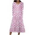 thumbnail image 2 of Cavosen Womens Long Dresses with Long Sleeves Pink Maxi Dress High Waist V-Neck Calf Length Dress Floral Print Casual Trendy Dress Flowy Party Vacation Fall Winter Clothes M, 2 of 5
