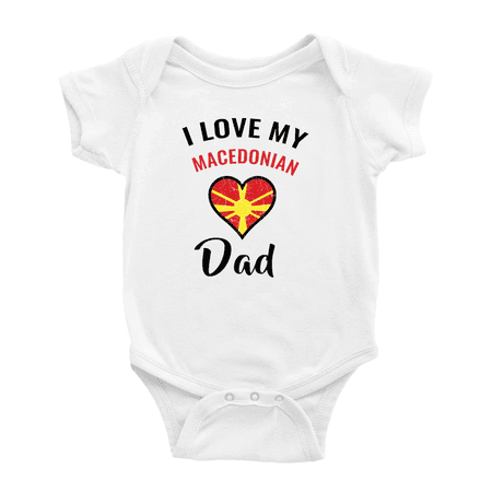 

I Love My Macedonian Dad Heart Flag Baby Bodysuits Newborn Clothes (White 6-12 Months)