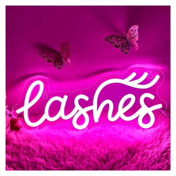 Letrero De Neón Lashes Con Luz LED Regulable Para Dormitorio, Salón De Belleza, Estudio De Pestañas, Maquillaje, Decoración De Pared 30.5cmx13cm