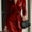 Red, variant on Zukuco Women's Sexy V Neck Long Sleeve Satin Dress Casual Elegant Cocktail Wedding Guest Midi Bodycon Dresses, S