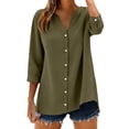 thumbnail image 3 of Womens Fashion Casual Button Down Shirt 3 4 Sleeve Solid Basic Tops For Daily Wear, 3 of 7