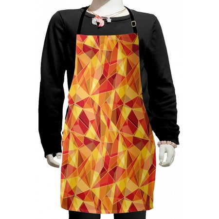 

Abstract Kids Apron Mosaic Pattern with Fractal Triangle Geometric Fragments Digital Print Boys Girls Apron Bib with Adjustable Ties for Cooking Baking Painting Orange Marigold Red by Ambesonne