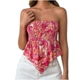 thumbnail image 3 of TaTaai 2026 Summer Women’s Strapless Ruched Tee Off-shoulder Sleeveless Crop Blouse Casual Printed Fashion Top Soft Polyester Daily Corset Top Gift, 3 of 5