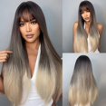 thumbnail image 1 of Peluca larga recta negra con flequillo para mujer, suave y cómodo Natural pelo sintético, pelucas de fiesta diarias, fibra de alta temperatura, 1 of 4