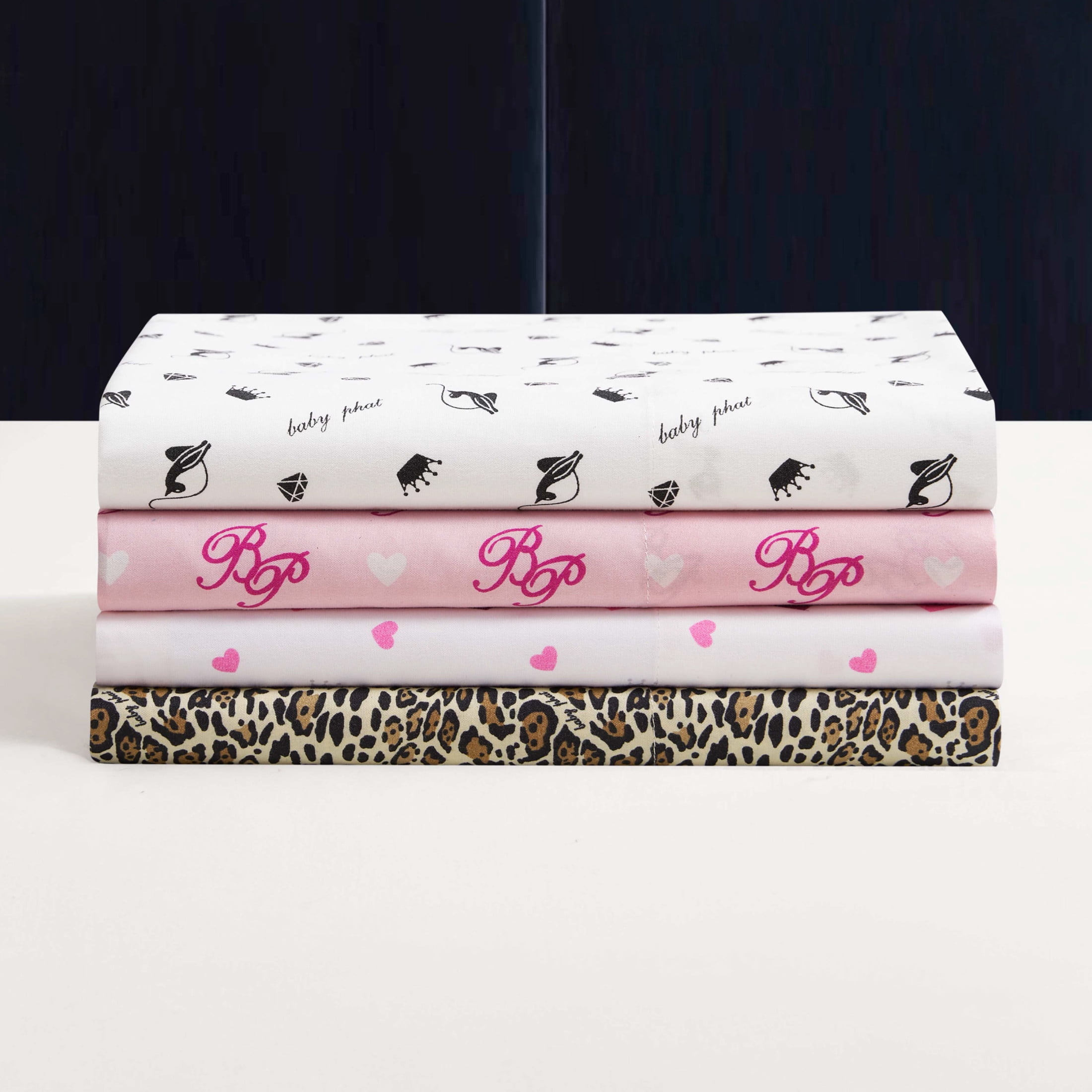 Baby Phat Printed Microfiber Sheet Sets, 4-Piece King, Pink