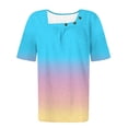 thumbnail image 5 of Ounisa Women Pleated Tops Floral Printed Square Neck Short Sleeve Tunic T Shirts Loose Fit Fashion Summer Vacation Tees, 5 of 5