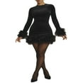 thumbnail image 3 of Femmes Plume Ourlet Mini Robe Manches Longues Hip Wrap Mini Robe Sexy Bodycon Cocktail Parti Mini Robe, 3 of 9