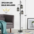 thumbnail image 3 of Dimmable Floor Lamp, Industrial Standing Floor lamp for Living Room, Tall Farmhouse Rustic lamp with 3 LED Bulbs, Tree Floor Lamp for Bedrooms, Living Room, Home Office, Metal, Black, 68", 3 of 12