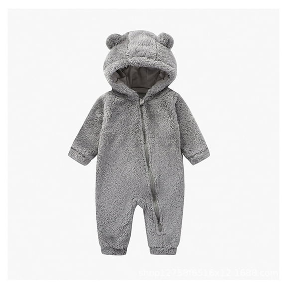 Toddler Boys Fluffy Jumpsuit - Cute Long Sleeve Bear Hooded Jumpsuit Baby Girl Winter Clothes Clothes 12-18 Months