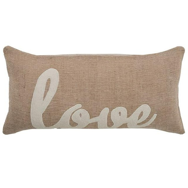 HomeRoots 403164 Tan & Natural Love Felt Applique Burlap Throw Pillow