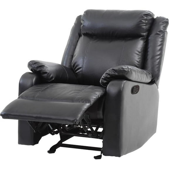 Maklaine Contemporary Faux Leather Rocker Recliner in Black Finish