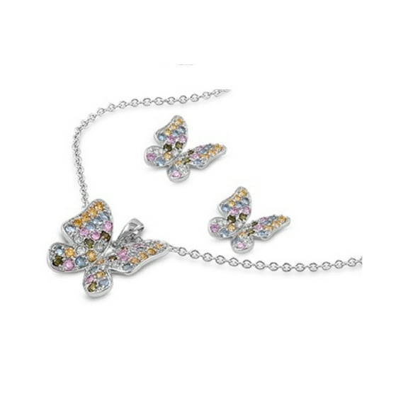 Butterfly Multicolor Cubic Zirconia Matching Set Sterling Silver