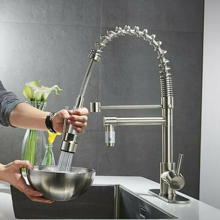 

Brushed Nickel Kitchen Sink Faucet Pull Down Spray Tap W/Plate