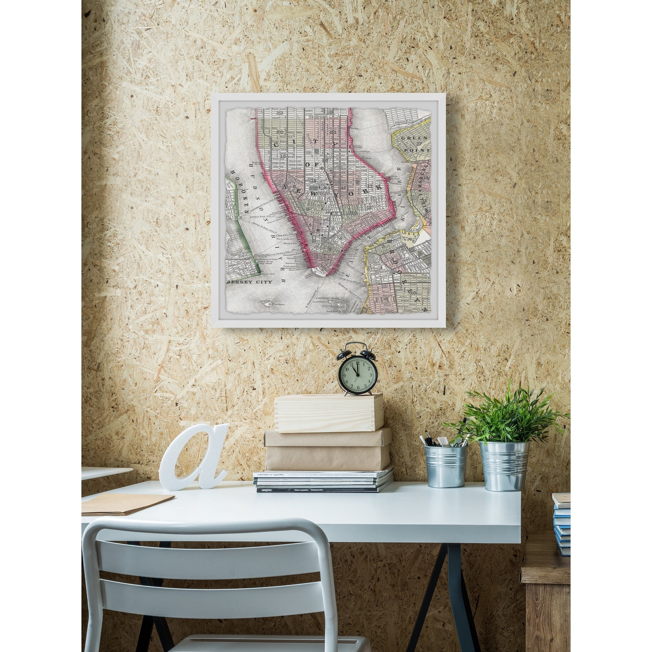 Marmont Hill Plan of NY Framed Wall Art, 1.50" x 24.00"